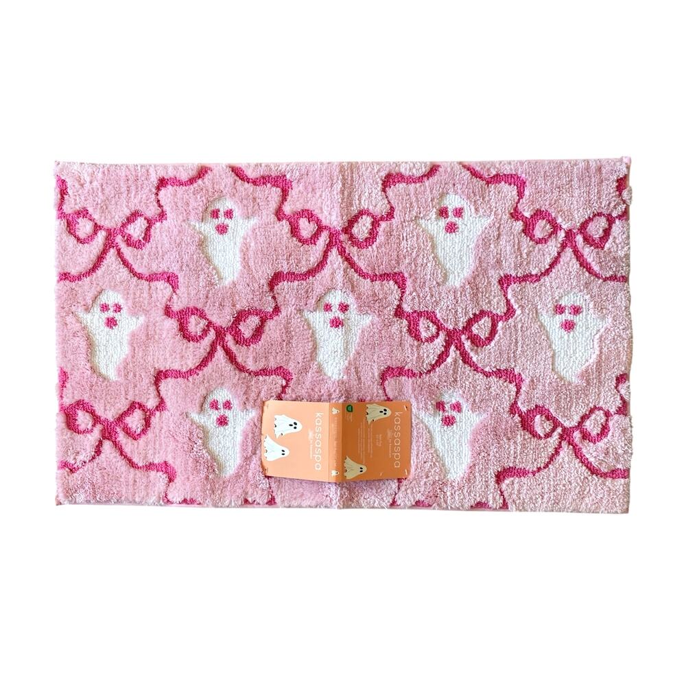 Kassatex GHOST BOWS Halloween Bath Rug 21x34 Pink & White Spooky Boo New